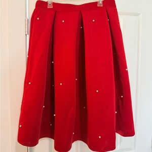 SHEIN Red Circle Skirt with Pearl Embellishments